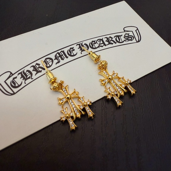 Chrome Hearts 30 Cross Diamond Stud Earrings